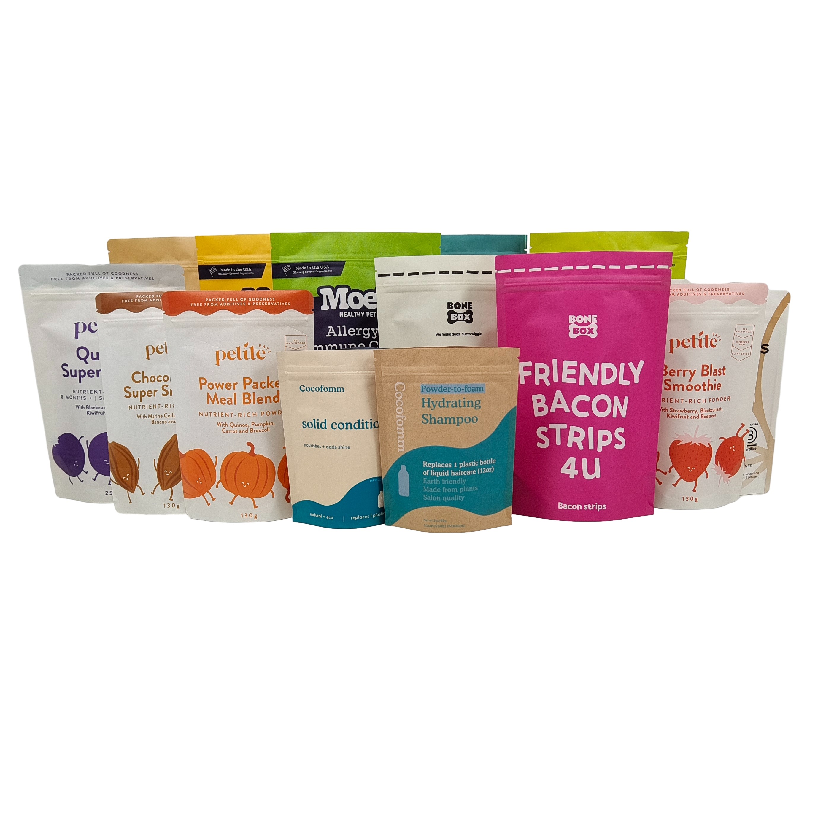 Logo personnalisé imprimé Biodégradable 100% Sac à emballage réutilisable Sacs en plastique debout Doypack avec fermeture à glissière