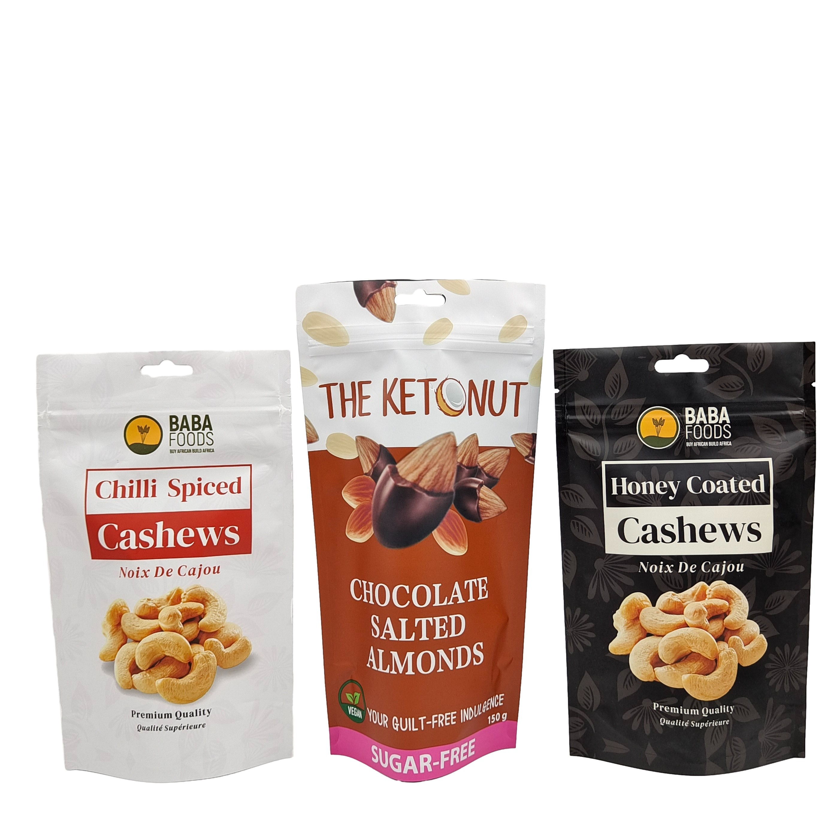 Fermeture à glissière personnalisée Fermeture à glissière de noix de cajou Poche alimentaire au chocolat Foil d'aluminium Fermeture à glissière Sac d'emballage