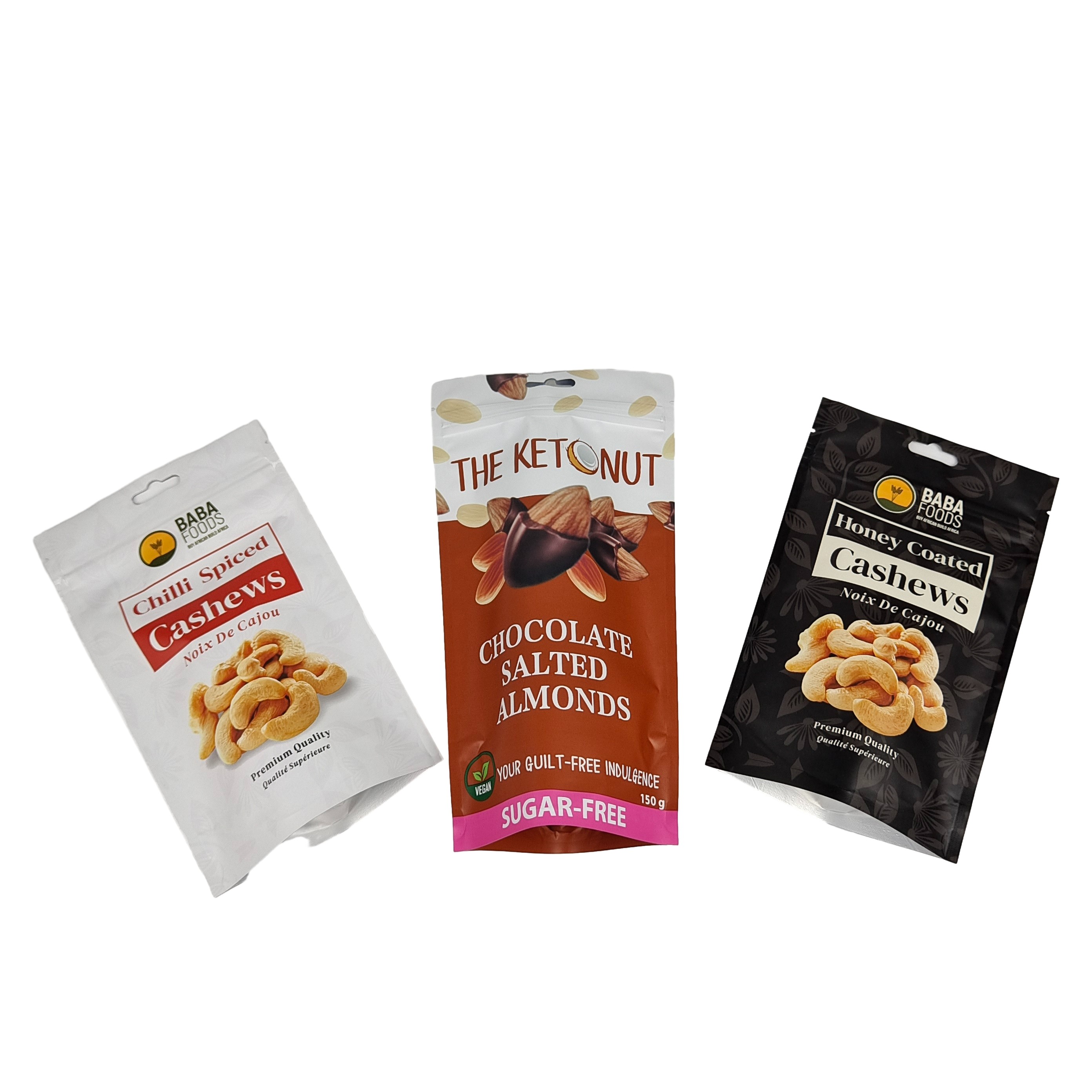 Cashew Nut Sac à fermeture éclair de qualité alimentaire Stand Up Foil d'aluminium Sac en plastique Fermeture éclair sac Mylar