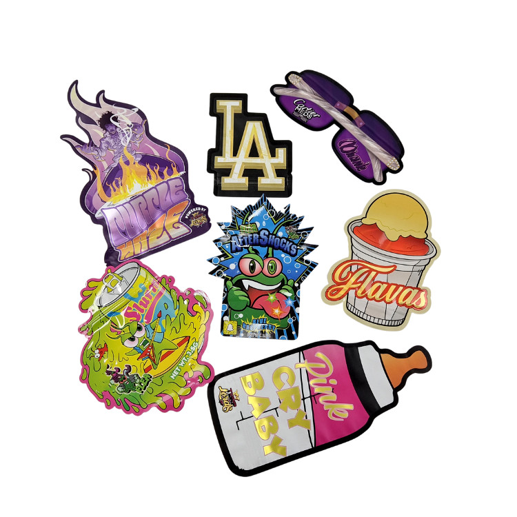 3.5g Emballage personnalisé Et impression de logo Spécial unique en forme à l' intérieur Imprimé holographique Mylar sac à découper