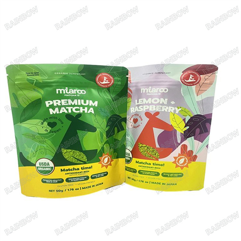 Impression personnalisée à l' épreuve de l' eau sac Mylar coloré Poche alimentaire brillante biodégradable Recouverte de fermeture à glissière sac debout sans déchirure