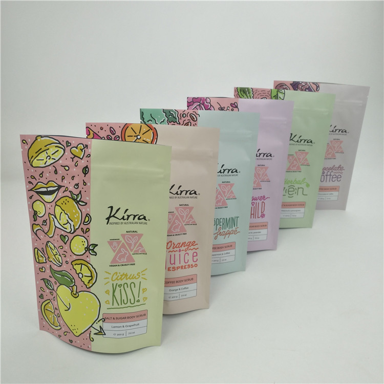 Fermeture à glissière recyclable sac à dos, gommage du corps, cosmétiques, saumons de bain, sac d'emballage en plastique