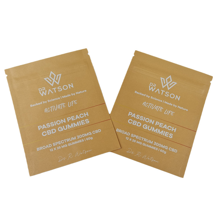 Vente à chaud Biodégradable Stand Up Kraft Paper Sacs anti-odeur avec logo Sacs Mylar ré-fermées pour les gommes comestibles