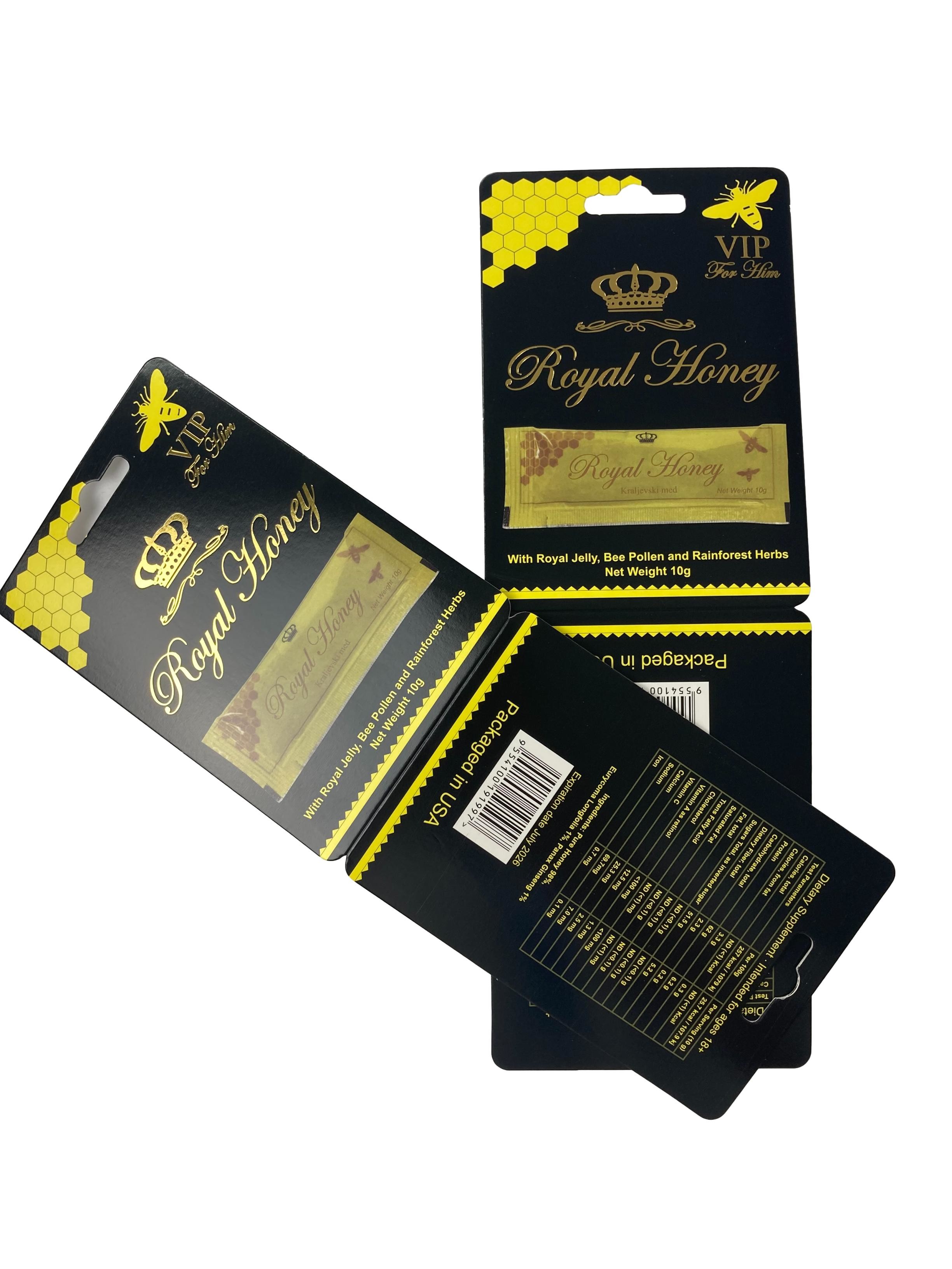 Vente en gros d'emballages en sachets de miel royal en carton de papier Emballages de miel de luxe avec estampage à chaud