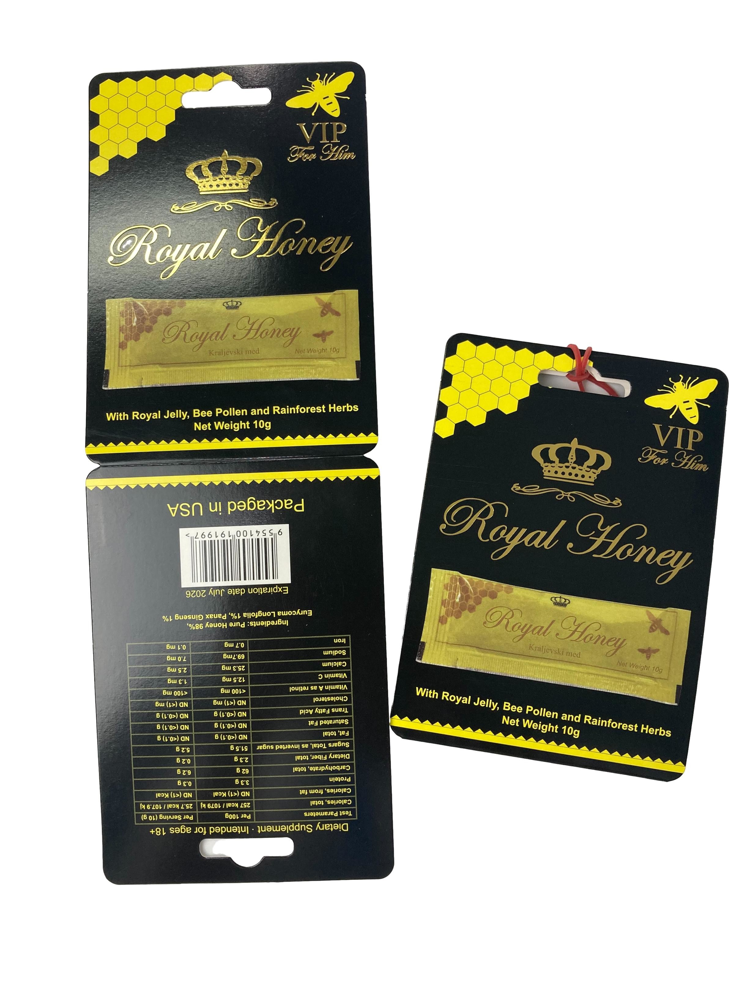 Logo personnalisé Royal Honey VIP Sachet d'emballage Carte de papier en papier d'or pour le bâton de miel