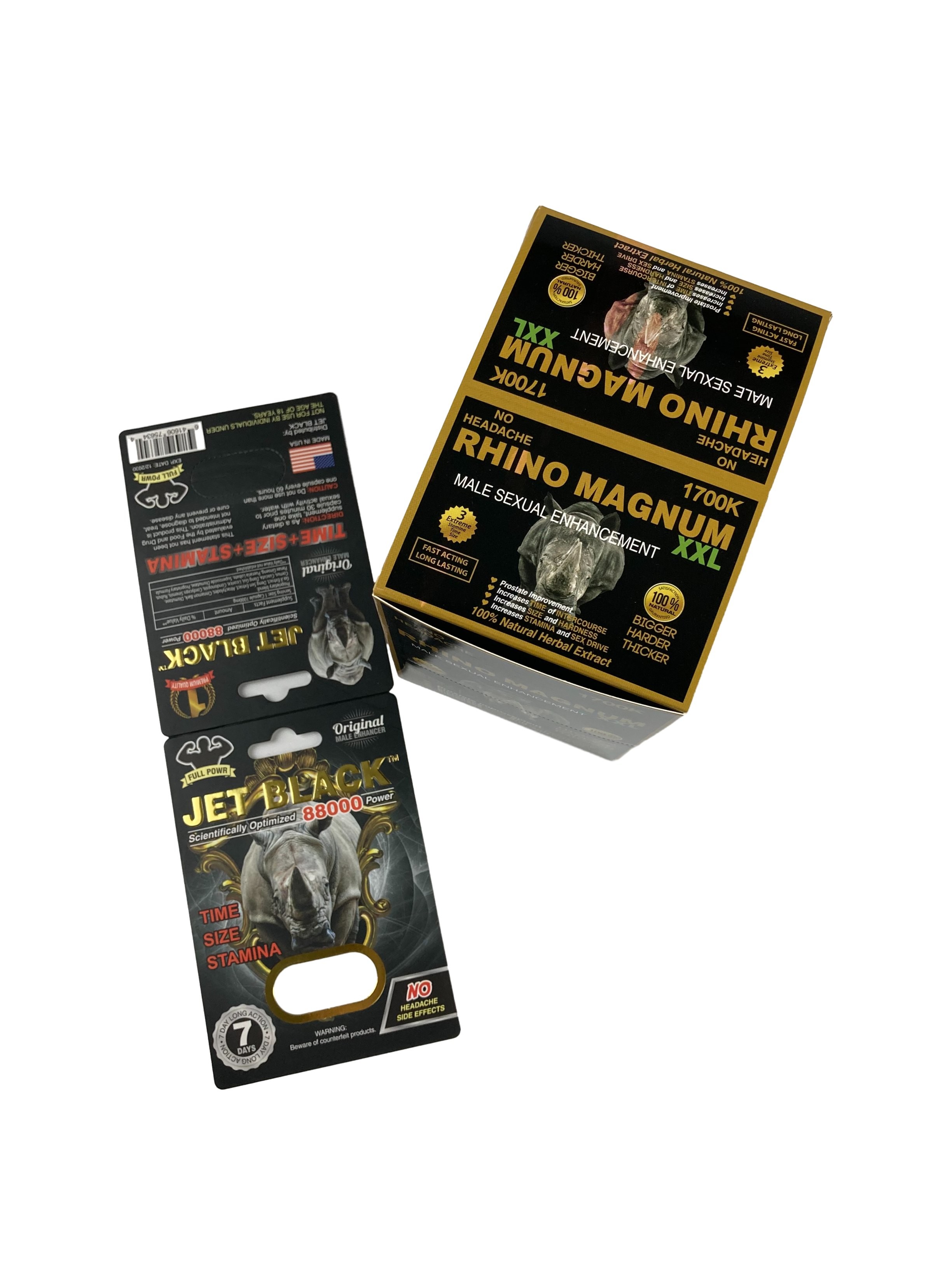 Vente en gros de comprimés de rhinocéros imprimés sur mesure Emballage Boîtes en papier avec carton en papier Emballage de comprimés d' amélioration de la qualité