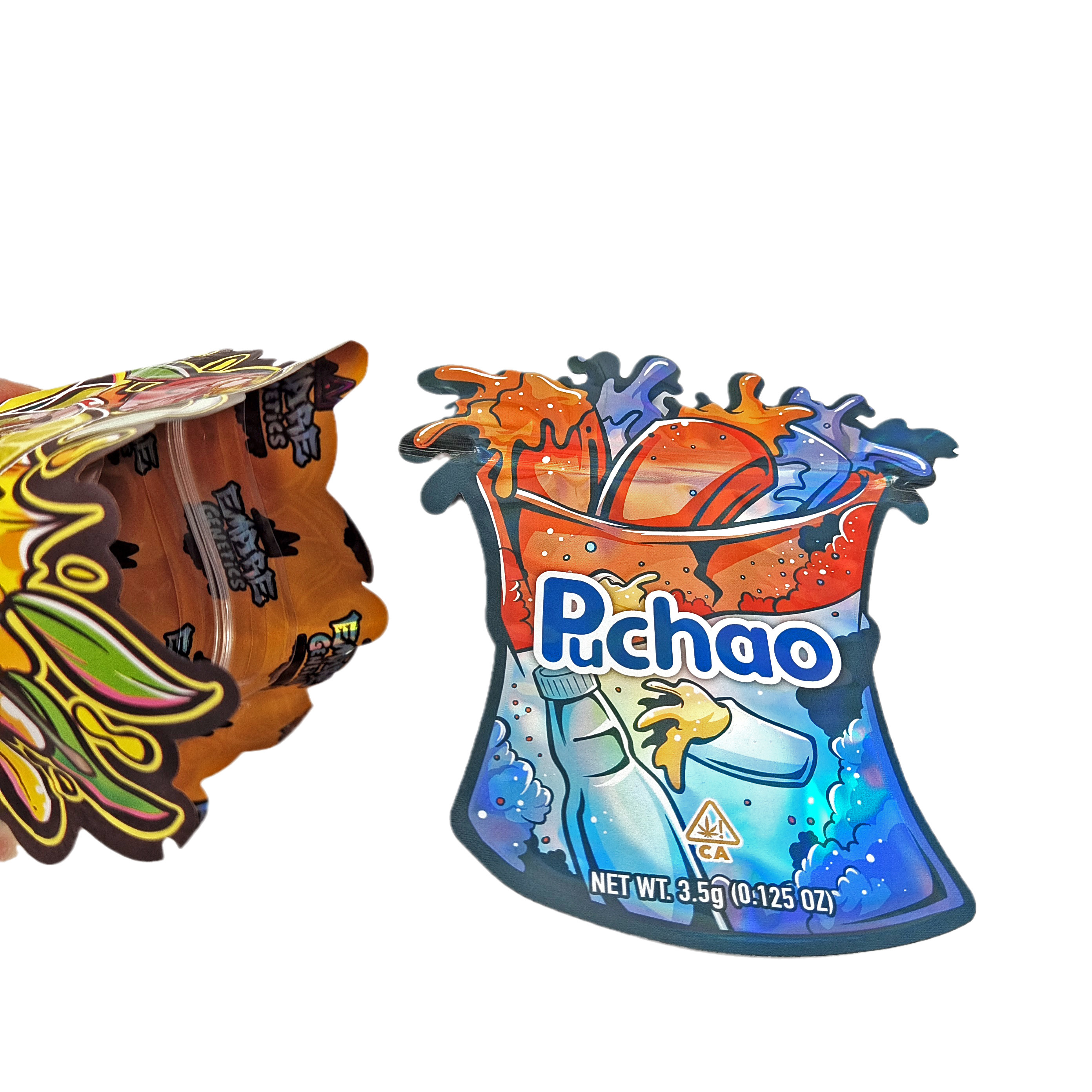 Logo personnalisé Imprimé Matte Touche douce Irrégulière Forme spéciale Emballage 3,5g Sac en aluminium à l'épreuve des enfants