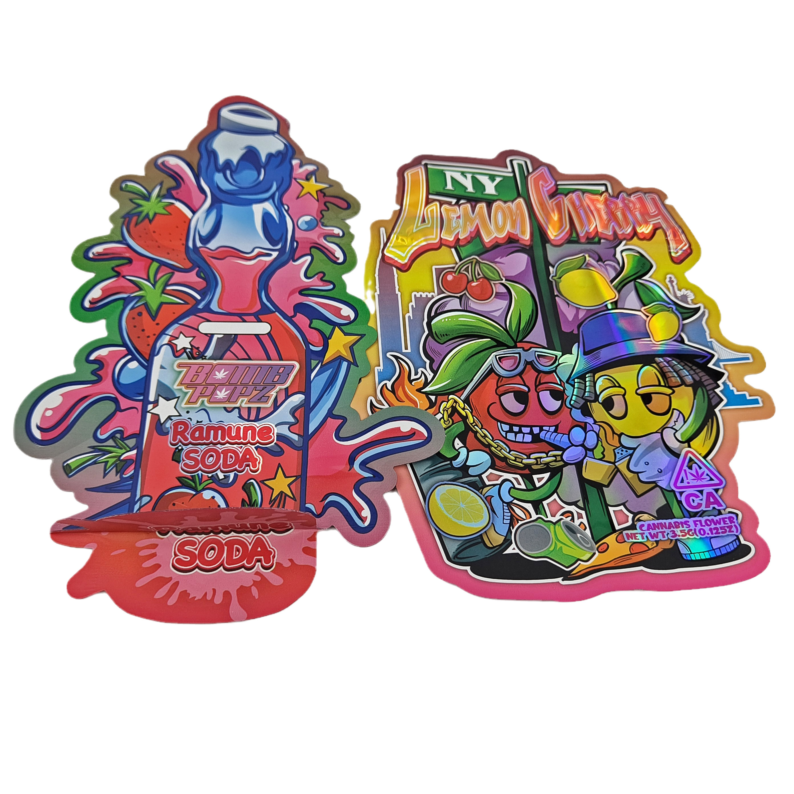 Sacs d'emballage en plastique à toucher doux en papier d'aluminium sur mesure en forme irrégulière matte 3,5 g 7 g 14 g 28 g Sacs Mylar à découpe sous pression