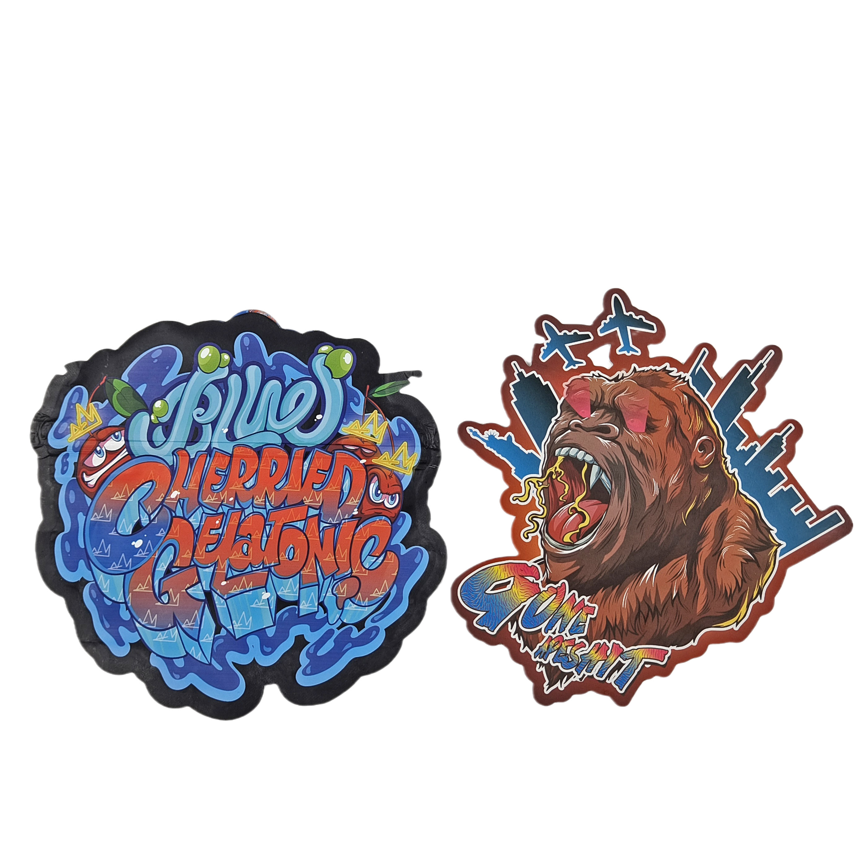 Conception personnalisée Sacs Mylar imprimés emballage en plastique à contact doux 3,5 g Sacs Mylar à découpe irrégulière Sacs emballage