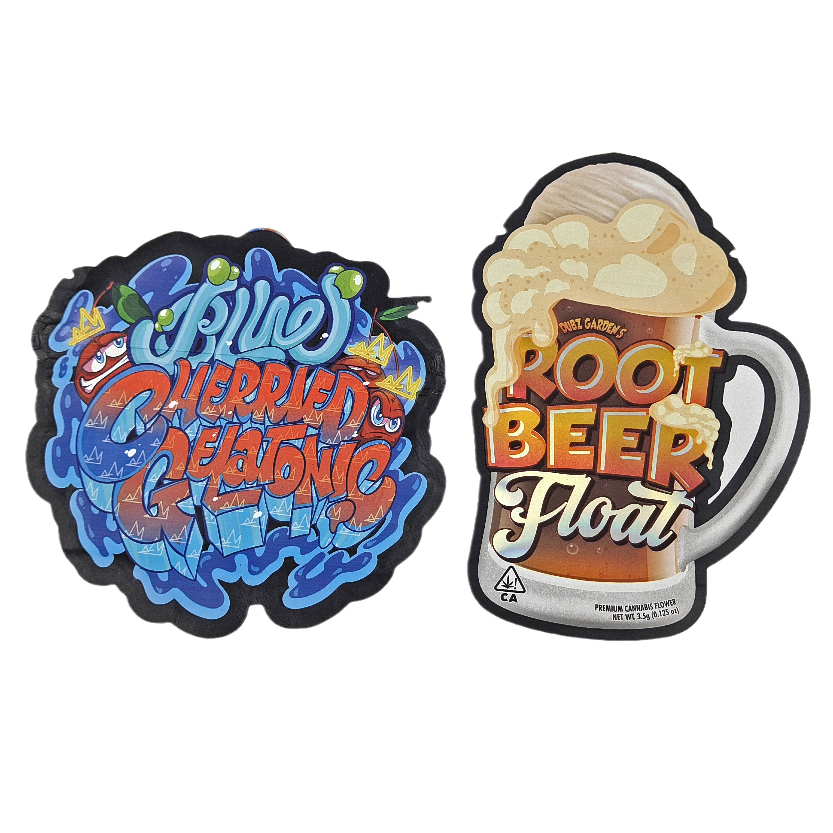 Découpe personnalisée irrégulière de forme spéciale en plastique Mylar à l'épreuve des enfants Emballage avec fermeture à glissière 3,5 g Mylar de forme personnalisée de qualité alimentaire