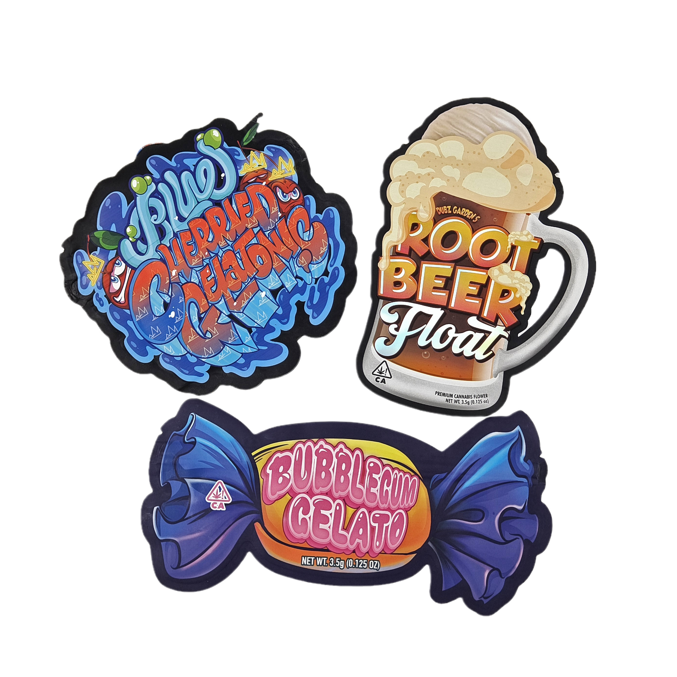 Impression personnalisée 3.5g 7g 14g 28g Sac de bonbons anti-odeur alimentaire en forme spéciale