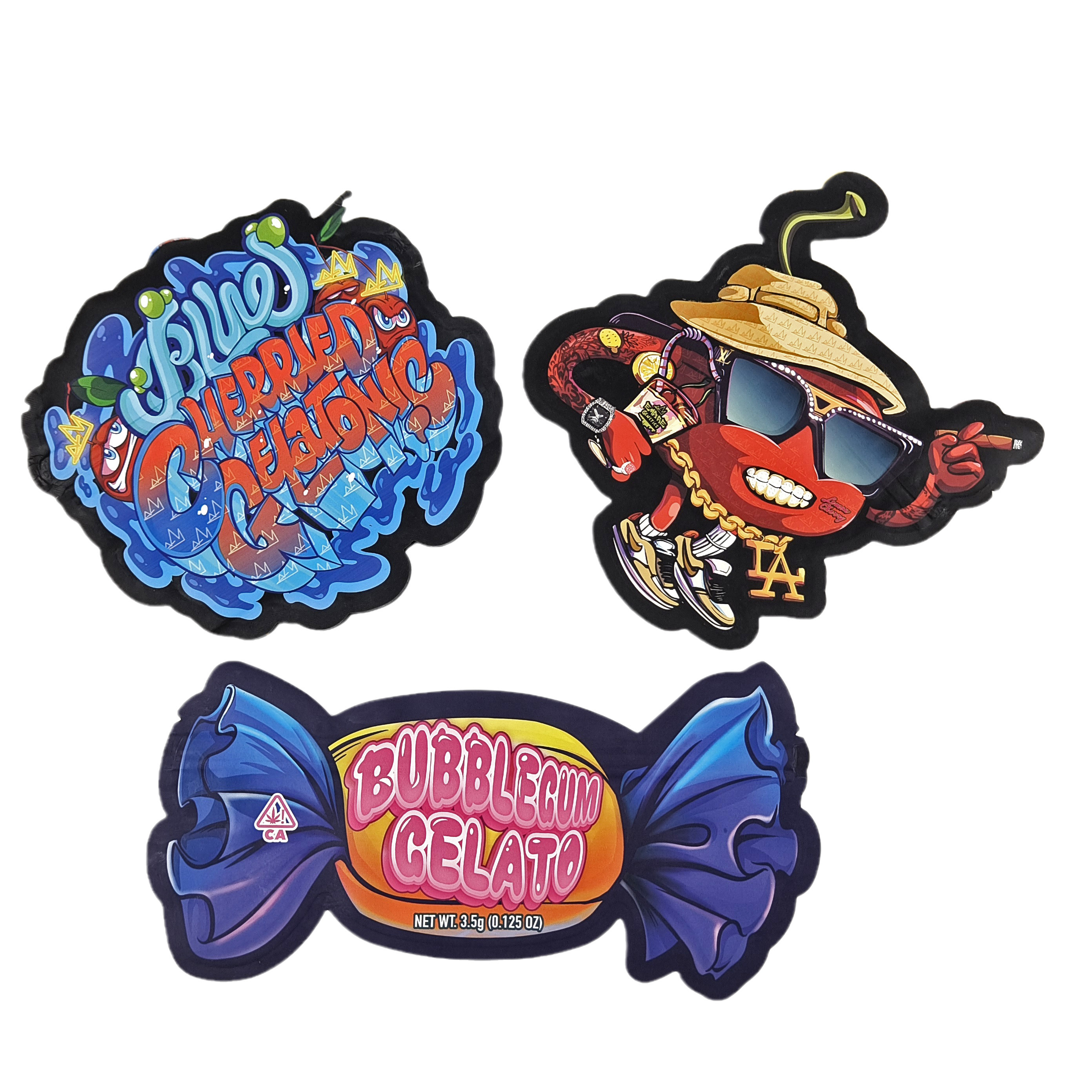 Logo mat personnalisé sac en plastique en forme de bouteille re-fermé résistant à l'odorat fermeture à glissière 3,5 Mylar sacs pour bonbons