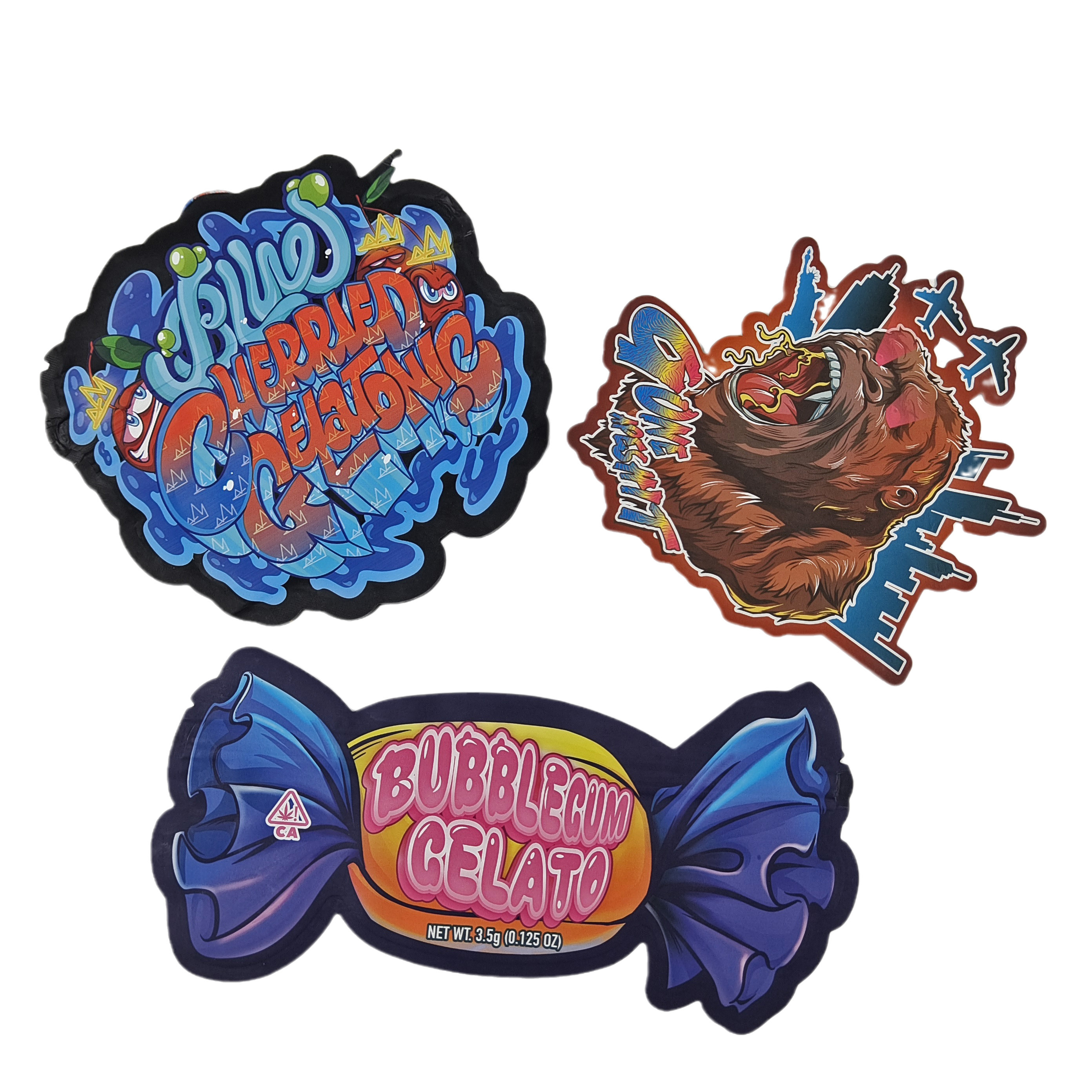 Taille imprimée numérique sur mesure Taille irrégulière 3.5g Sac en forme spéciale de nourriture en plastique Ziplock Emballage Mylar sacs