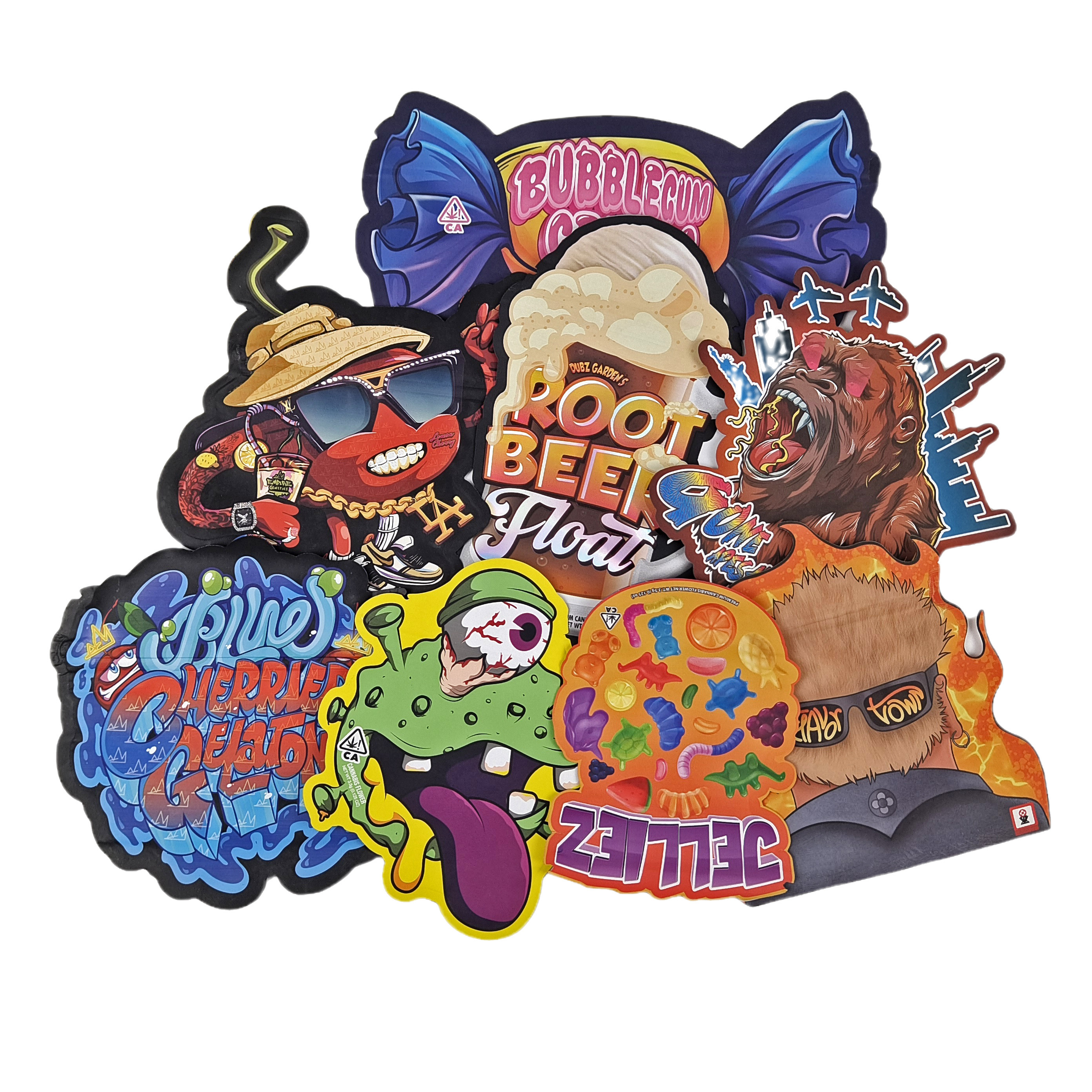 3.5g 7g 14g Sac d'emballage en plastique de forme spéciale Hologramme anti-odeur en plastique à découpe personnalisée