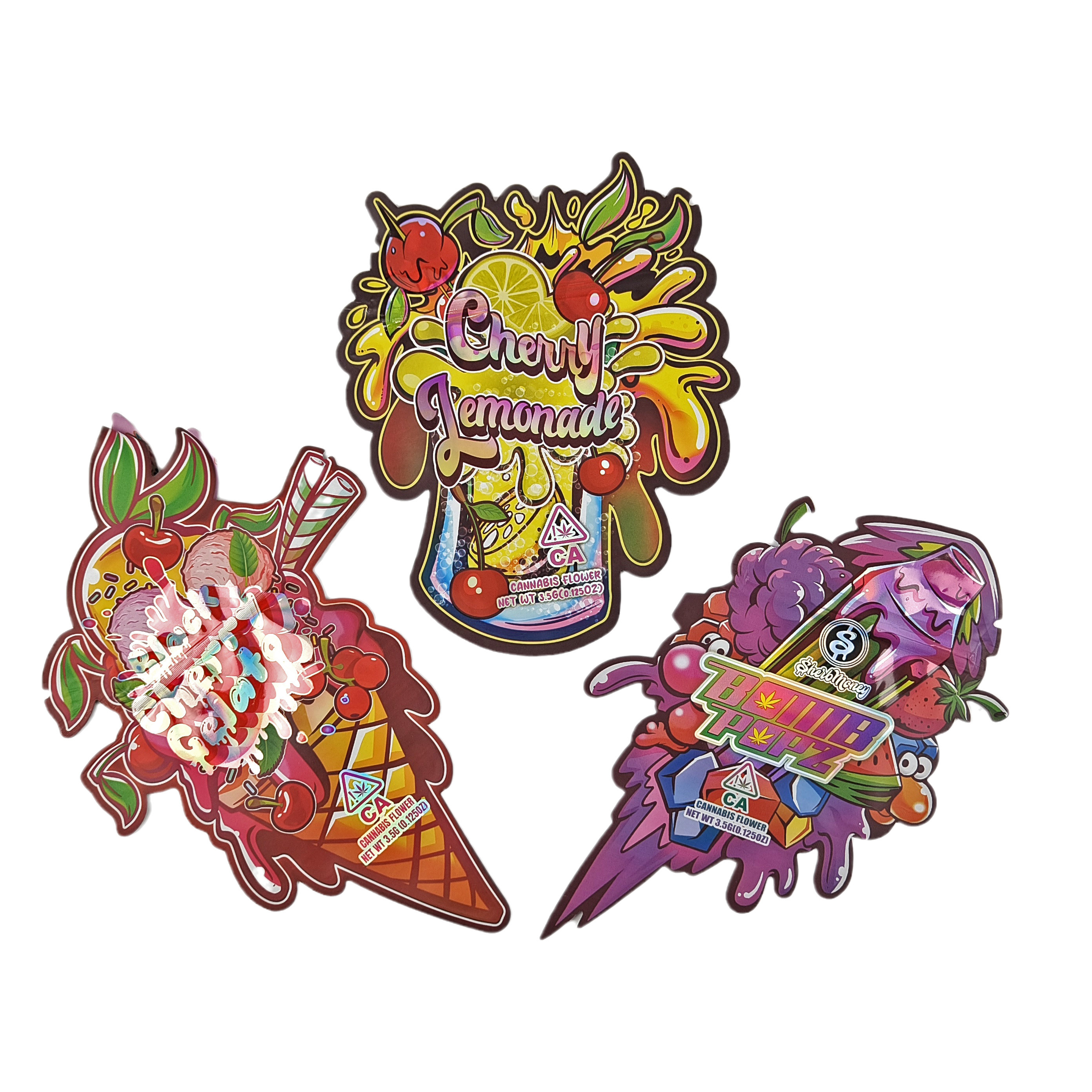 Vente en gros de sacs à fermeture à glissière à découpe personnalisée 3,5 g Pour l'emballage alimentaire Forme inodore Package comestible