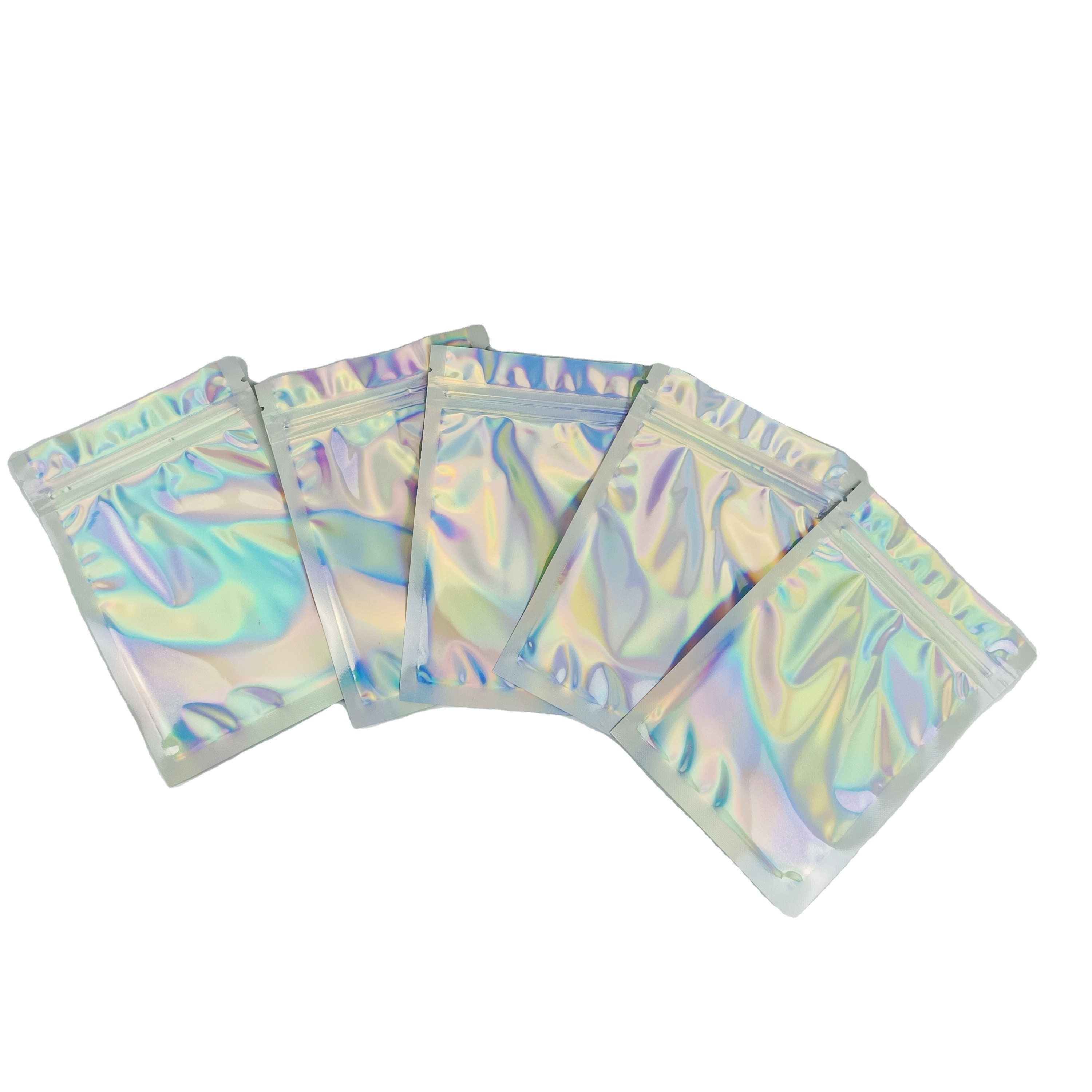 Logo personnalisé Sac fermé à glissière Film holographique plat Mini Mylar Three Side Seal