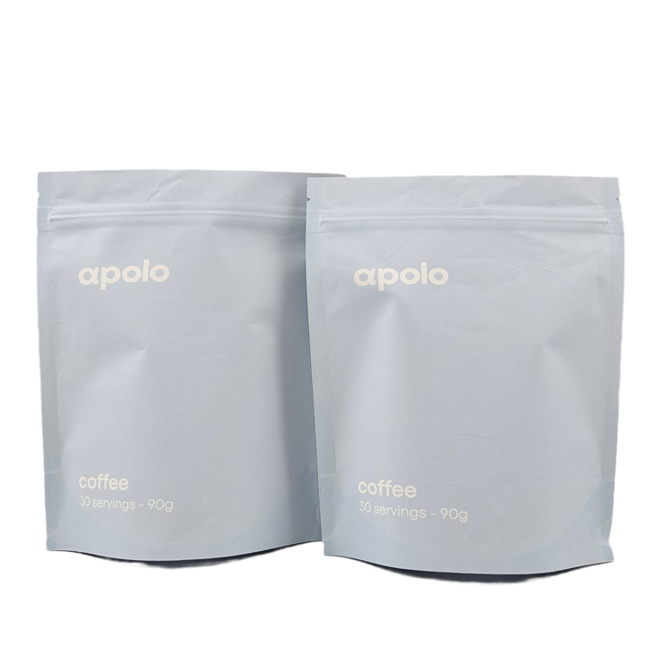vente à chaud cuCstom Sacoche en papier kraft imprimé écologique ré-fermable pour poudre de protéine de café