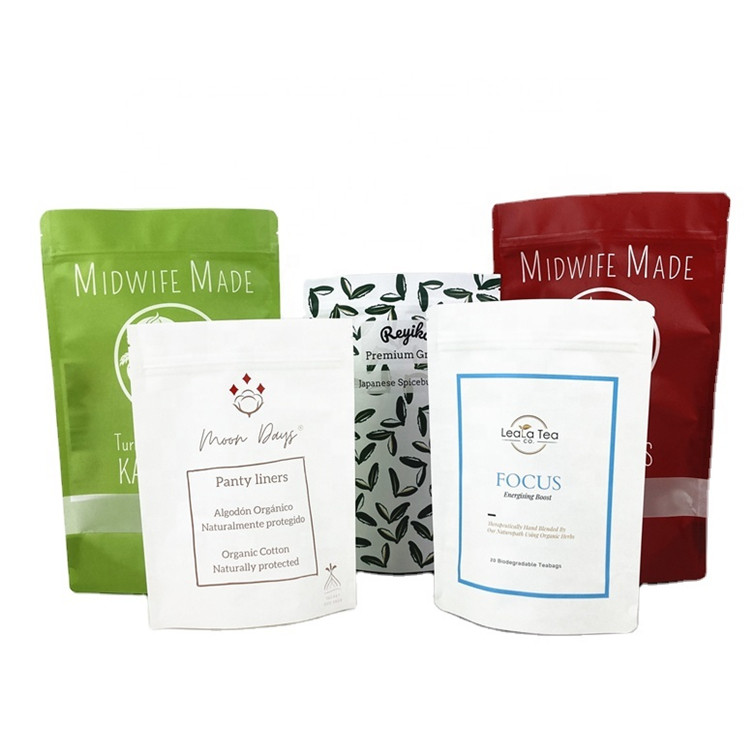 Logo personnalisé biodégradable 100g 250g Thé Café Fruits secs Sac d'emballage recyclable