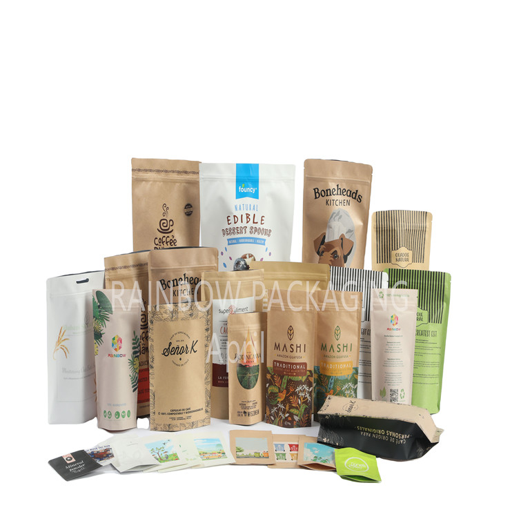 Produits alimentaires personnalisés Sacs en papier kraft en PLA brun Mangues en poudre Aliments pour animaux de compagnie Délices alimentaires Sacs d'emballage Mylar avec fermeture à glissière