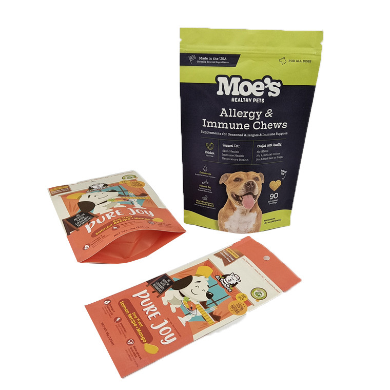 Papier kraft blanc écologique personnalisé poudre de mangue Noix pour animaux de compagnie Aliments biodégradables Fermeture à glissière Sac d'emballage en papier inodore