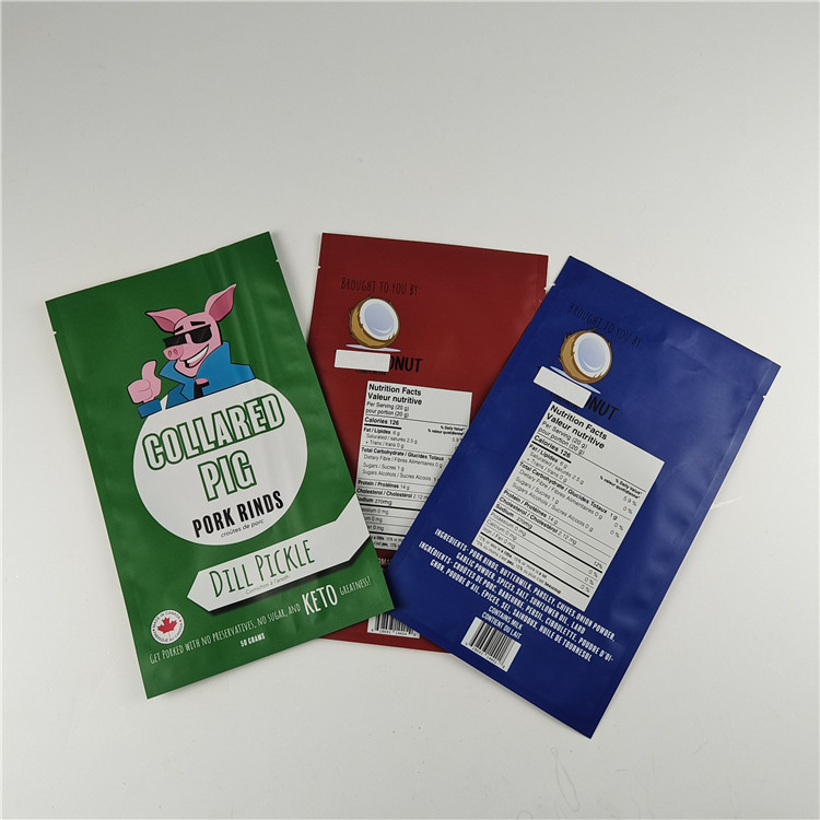 Fabricant Taille personnalisée Stockage Sac à collations Emballage Matte Foil d'aluminium Stand Up Pouch Sac à emballage Ziplock