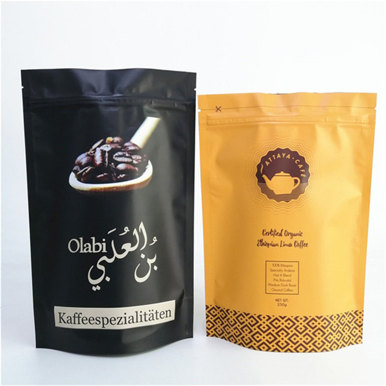 Impression colorée Emballage sur mesure Café Fermeture à glissière Sacoche debout pour 250g 500g 1kg