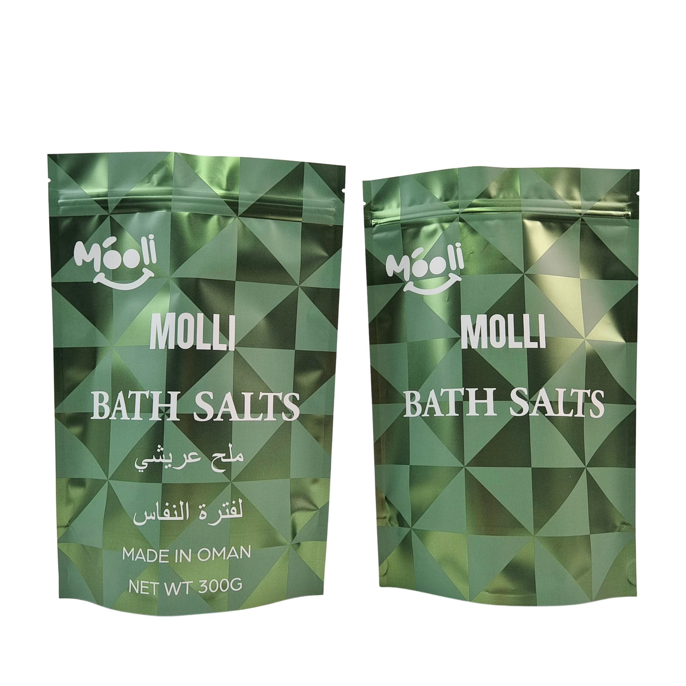 Emballage plastique vertical pour gommage corporel, sachet, sels de bain, bain de sel, sacs Mylar naturels avec fermeture éclair