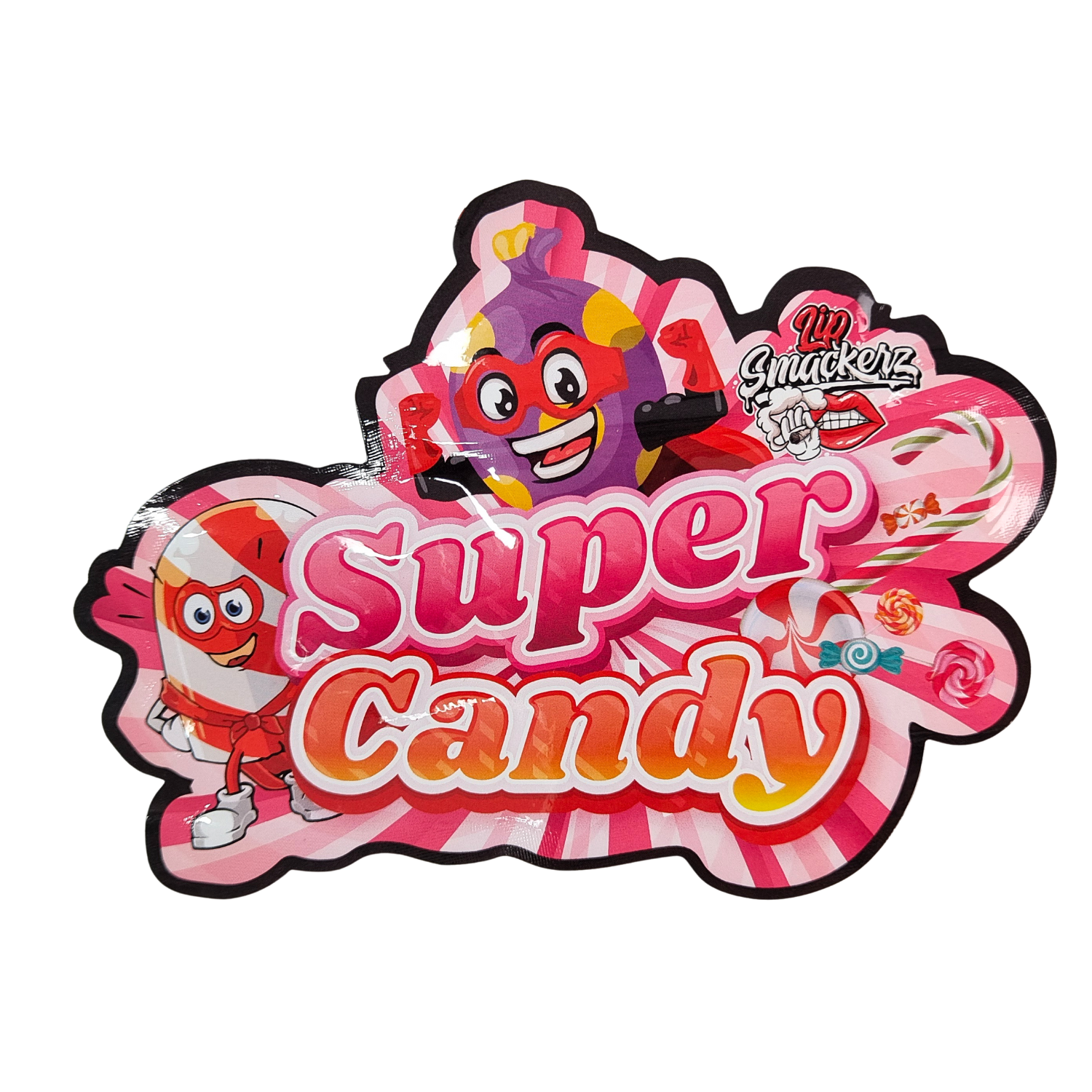 Sachet plastique prédécoupé 3,5 g brillant à fermeture éclair en Mylar pour emballage de bonbons gélifiés aux herbes, résistant aux odeurs, surface brillante