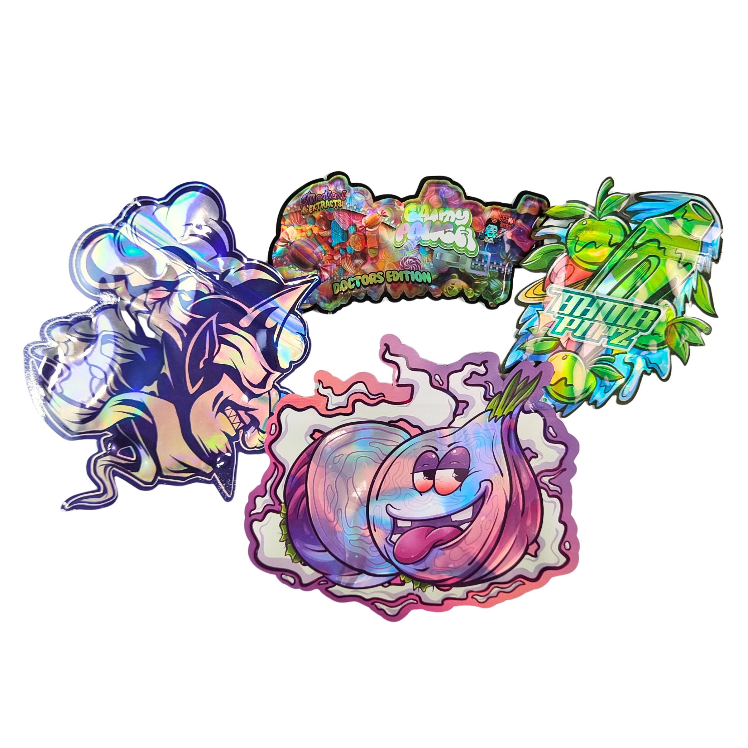 Sachets Mylar avec forme personnalisée 3.5g, boîte présentoir, sécurité enfant, toucher doux, découpe à l'emporte-pièce pour plastique comestible 1g 3.5g 7g 14g 28g