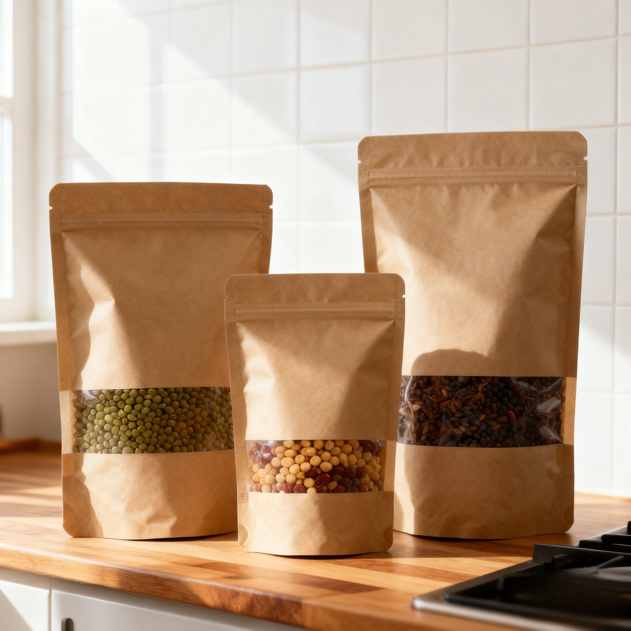 Sachet kraft en papier personnalisé, biodégradable et résistant à l'humidité pour l'emballage alimentaire