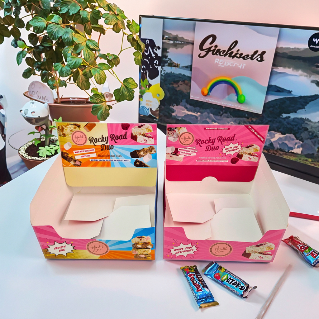 Boîte d'affichage en carton imprimé sur mesure d'épaisseur de 350 g et estampage à chaud pour l'emballage de collations au détail