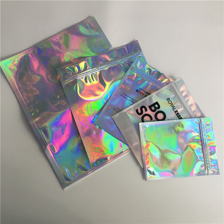 Poche auto-adhésive d'aluminium empaquetant le sac iridescent olographe d'autocollant métallique de label pour le scintillement/miroitement comestibles