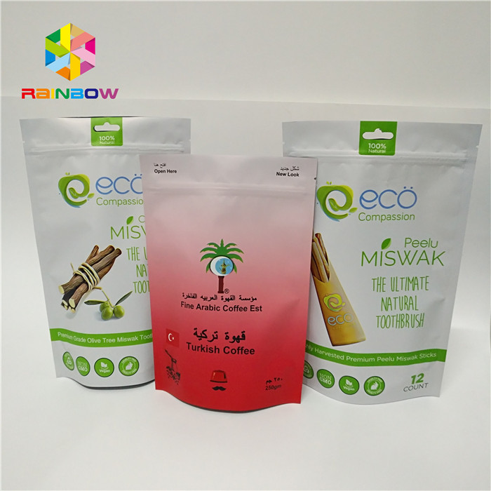 Le sac stratifié de tirette de bas d'aluminium tiennent la vente chaude en plastique de poches de café imprimée par coutume de sachets en plastique d'emballage de poche