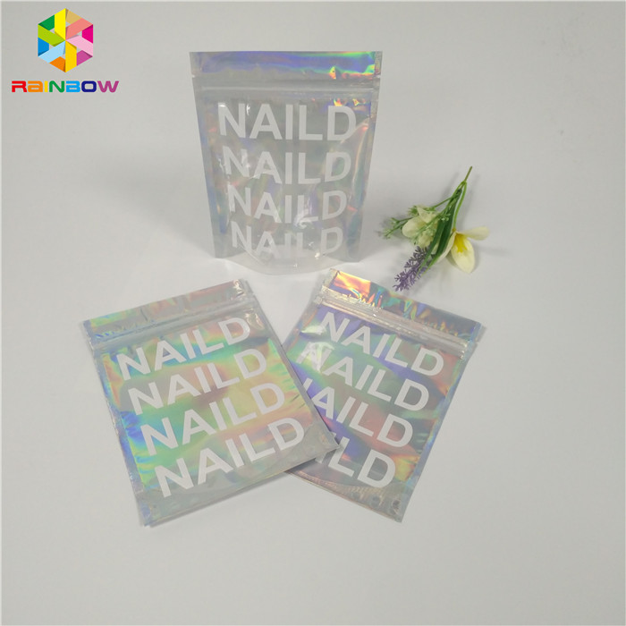 Matière plastique plate zip-lock de Mylar d'emballage de soudure à chaud de sac d'hologramme cosmétique d'espace libre