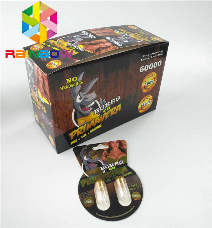 Carte de papier des pilules Burro2 60000 faits sur commande brillants d'amélioration de sexe d'emballage de carte de boursouflure