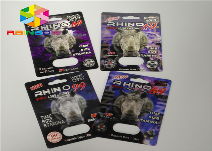 le rhinocéros fou du rhinocéros 69 de l'effet 3D 7 pilules de sexe de capsule cardent les boîtes d'emballage de pilule d'amélioration et les cartes masculines de la boursouflure 3d/boîte