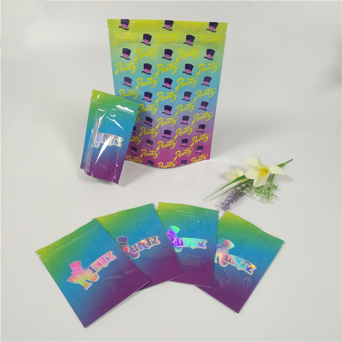 Rescellables brillants d'hologramme en plastique tiennent la preuve zip-lock d'odeur de sacs de Runtz de poches