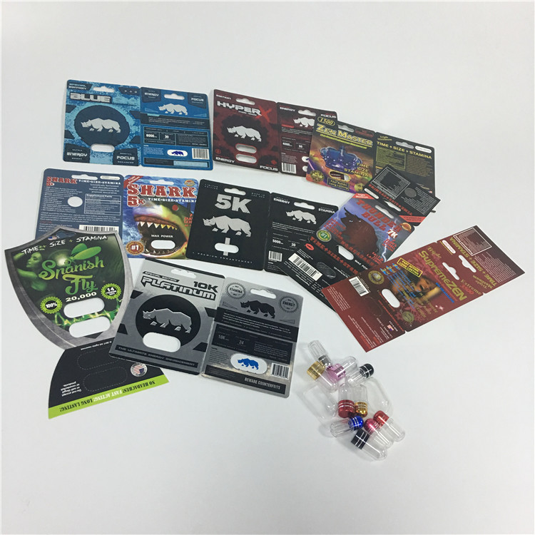 Logo masculin de coutume de pilules de sexe de rhinocéros de médicament d'amélioration d'impression de boursouflure d'emballage en soie de carte