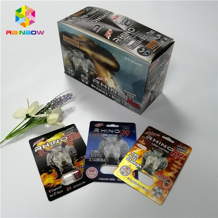 Les pilules masculines de sexe d'amélioration boursouflent la boîte à cartes 3d en plastique de capsule du rhinocéros 69 d'emballage de carte