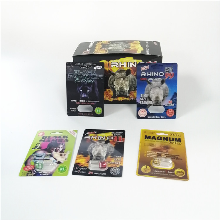 Série sexuelle de rhinocéros d'emballage de carte de boursouflure de pilules d'amélioration pour le paquet de capsule de sexe de poudre