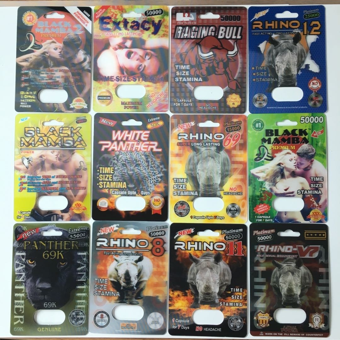 Paquet masculin de papier recyclable de pilule d'amélioration du rhinocéros 25k de panthère d'emballage de carte