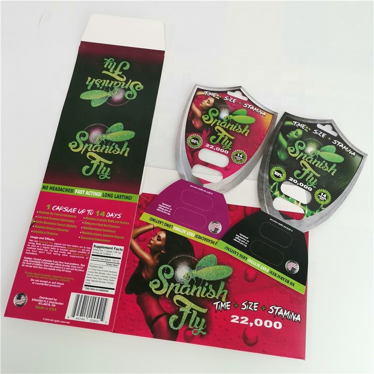 Carte de papier de empaquetage masculine de habillage transparent de pilules d'amélioration pour des capsules de pilule du sexe D2