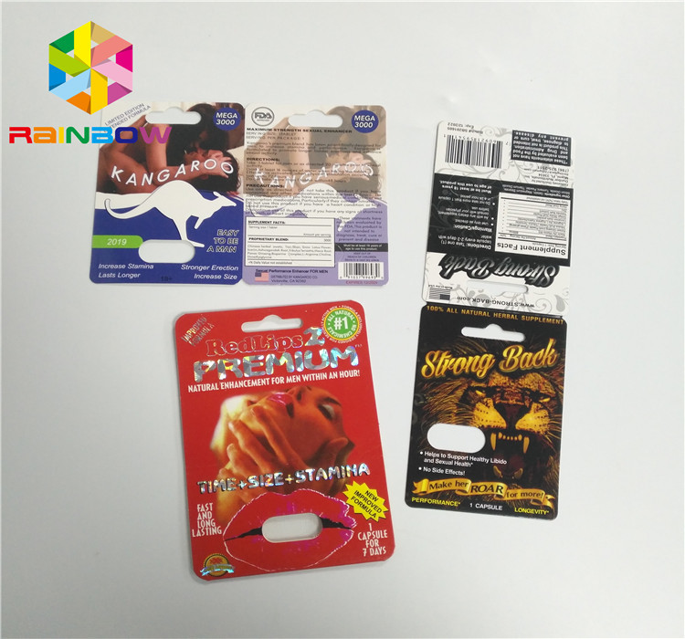 Glissez les pilules masculines d'amélioration de carte d'insertion de boursouflure emballant la finition de la surface 3D