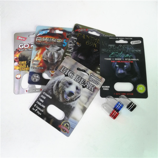 Pilules sexuelles d'amélioration empaquetant les cartes maximum de boursouflure du rhinocéros 150K 3D avec la boîte de papier pour la capsule de sexe de poudre