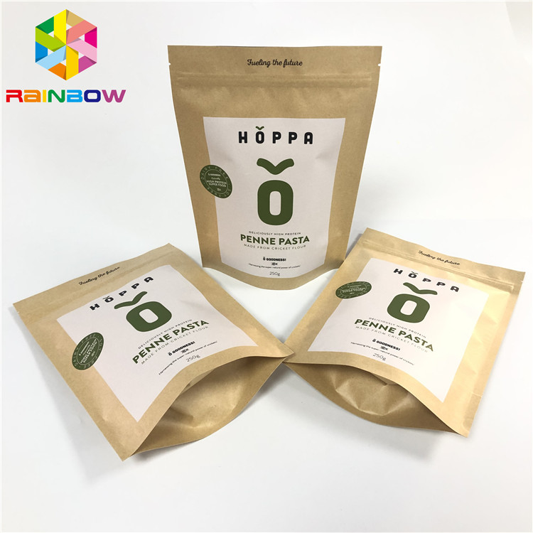 Support rescellable imprimé fait sur commande de sacs en papier de Brown papier d'emballage vers le haut de poche zip-lock d'emballage de papier