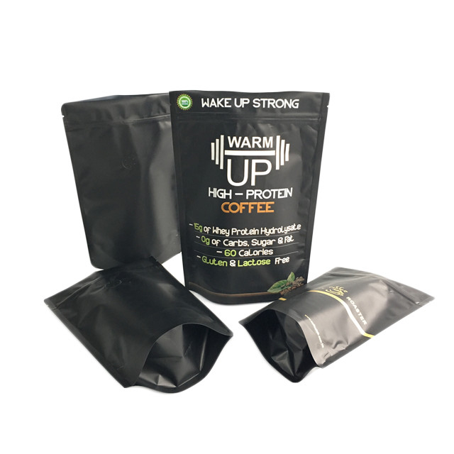 Sac de café d'impression d'or Matte Black Finish Foil Stand vers le haut de sac d'emballage de tirette