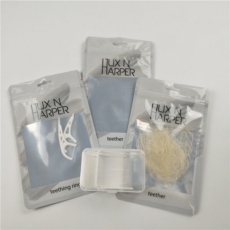 Emballage adapté aux besoins du client avant clair brillant de sac de serrure de fermeture éclair de papier d'aluminium de sachets en plastique de trou de coup de fil dentaire