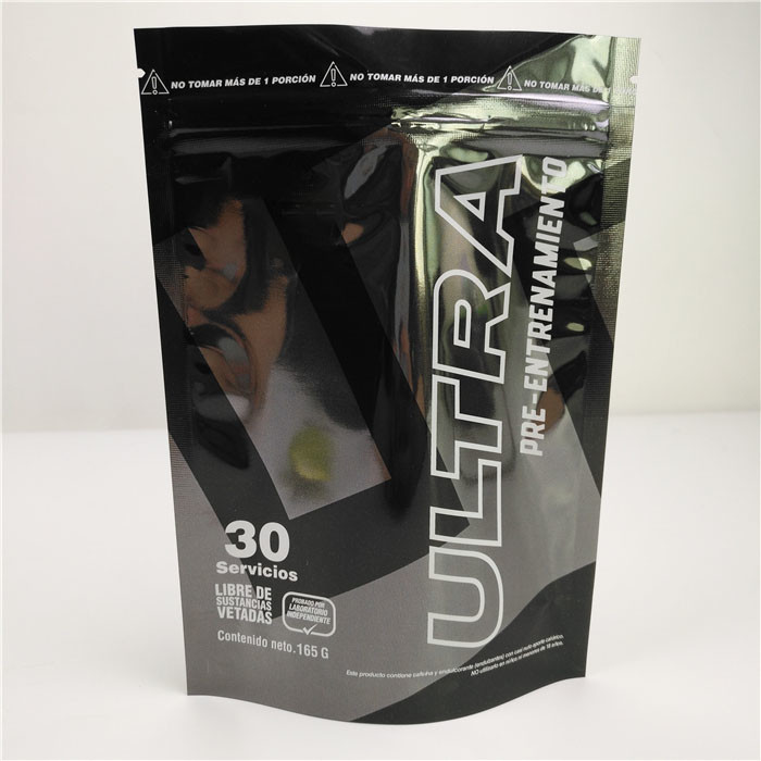 Logo adapté aux besoins du client par poche debout en plastique noire brillante de Mylar de papier d'aluminium