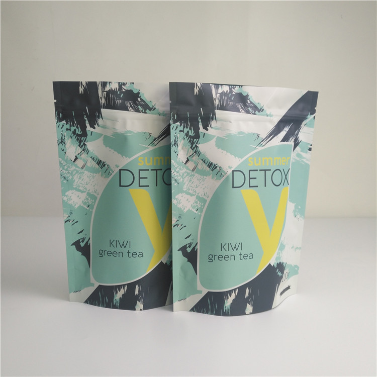 Tenez les sacs à thé de vert de café empaquetant les sacs étanches à l'humidité écologiques rescellables de casse-croûte de nourriture