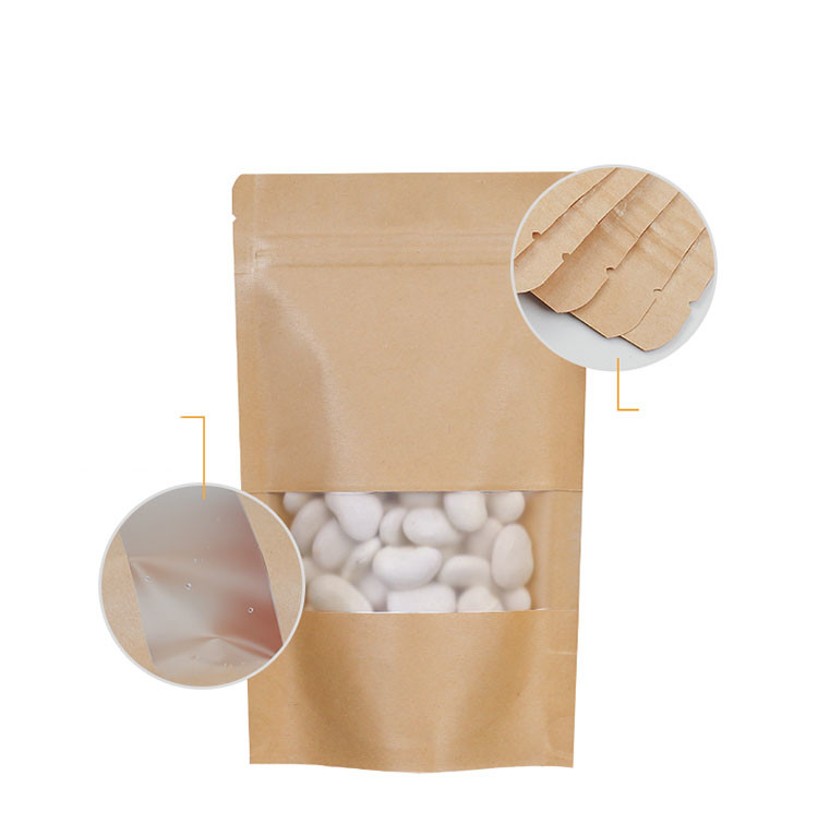 Biodégradables zip-lock de papier de Brown emballage tiennent la poche avec la fenêtre